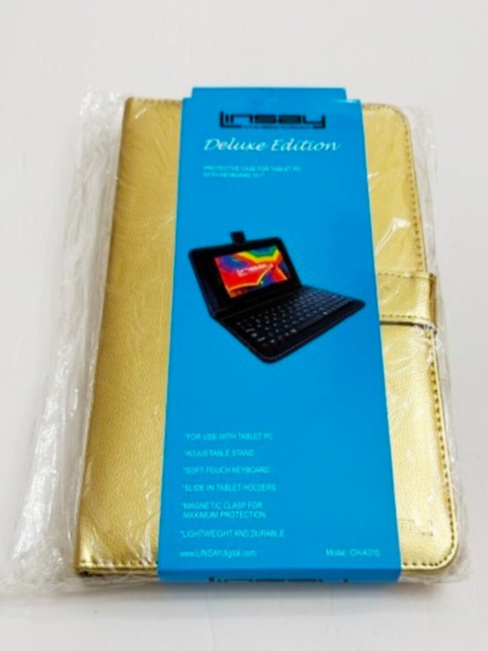 Linsay Deluxe Edition Protective Case For Tablet PC w/ Keyboard 10.1" Gold